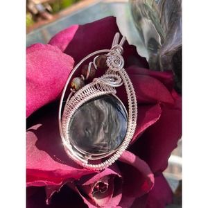 Intricate Silver Velvet Obsidian Pendant